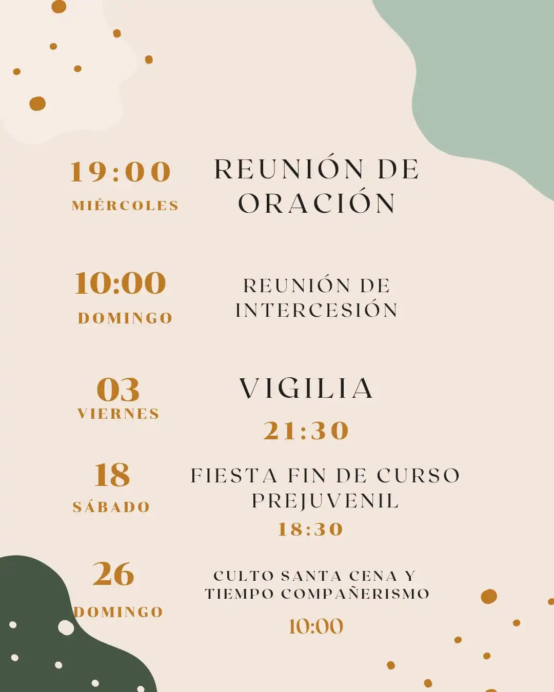 Calendario de actividades de julio en Iglesia Salem Fuenlabrada